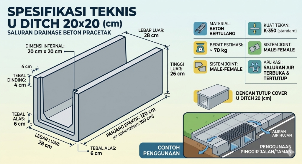 Harga U Ditch 20x20